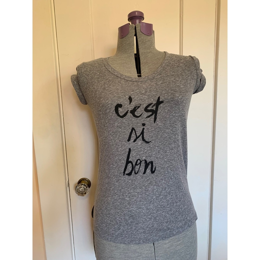 Anthropologie t.la C'est Si Bon Graphic Tee Gray Heathered Short Sleeve XS